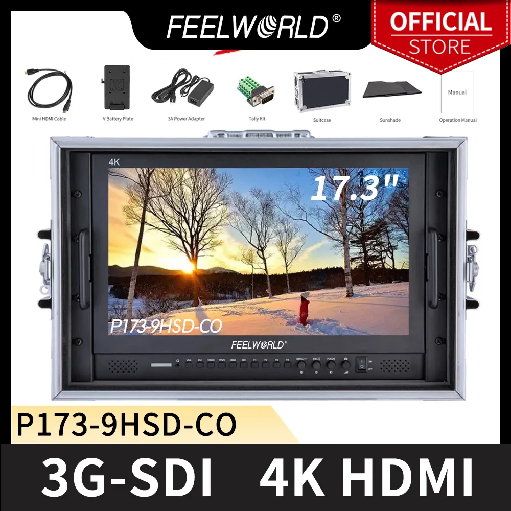 Монитор Feelworld, 17,3 дюйма, алюминиевый проектируемый монитор full hd 1920 × 1080 P173-9HSD-CO, монитор для режиссера трансляции, монитор камеры HDMI 3G-SDI