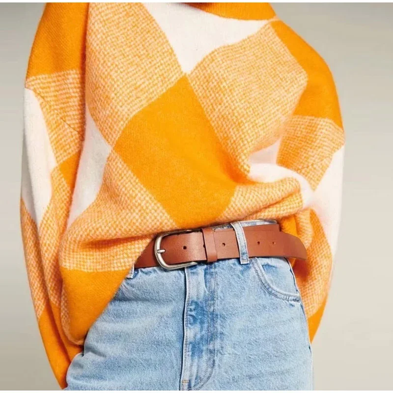 

Knitted Oversized Sweater Women Pullover Argyle Long Sleeve O-neck Casual Jumper Female 2023 Winter New Fashion Ladies Sweaters