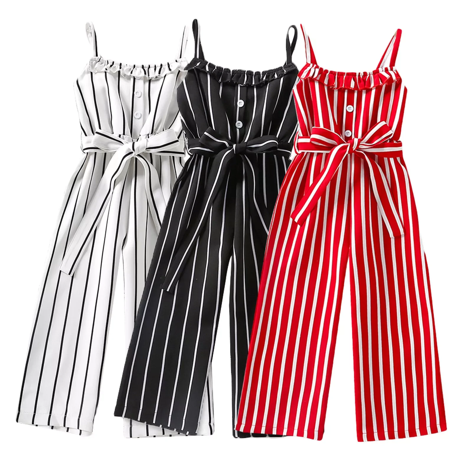 

Kids Summer Siamese Trousers, Stripes Spaghetti Strap Flounce Sleeveless Casual Jumpsuit for Girls, 1-6 Years