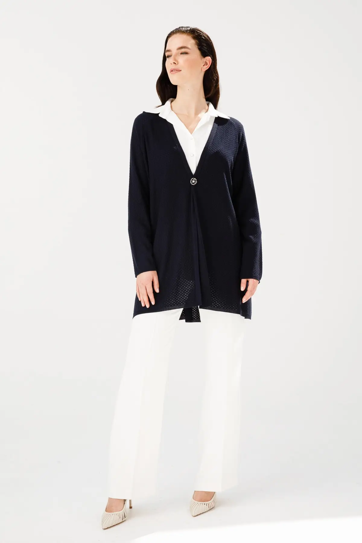 

Women's Cardigan Navy Blue Casual Knitted Quality Fashion Cardigan Sweaters Loose Sweater Jumper