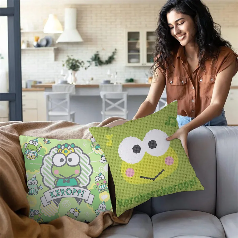 Pillow Covers Cartoon Cute Kerokerokeroppi Sofa Decorative Home Double-sided Printing Short Plush Cushion Cover