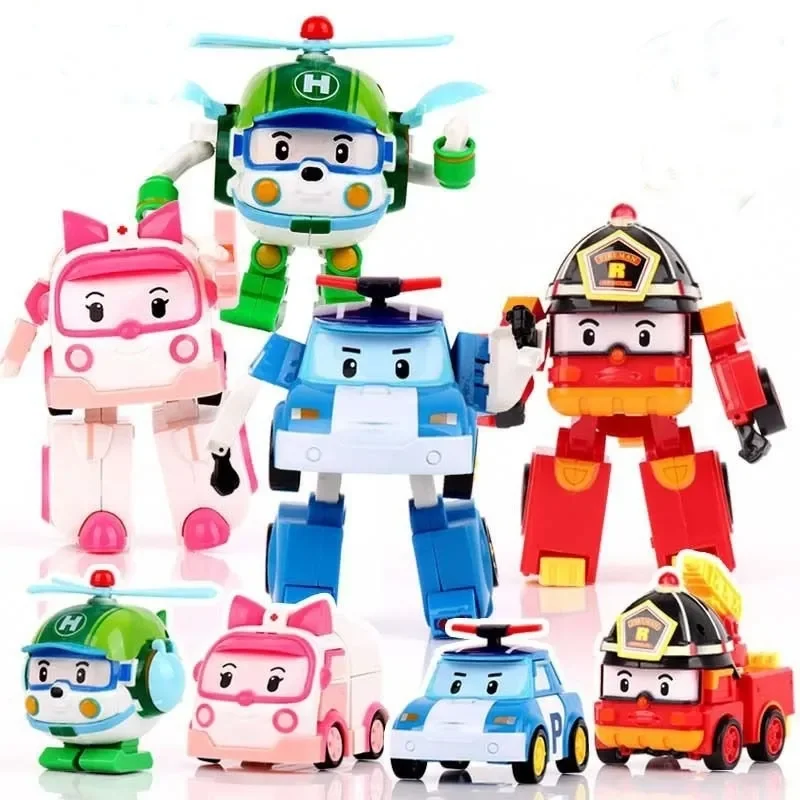 

Set of 7 Pcs Robocar Kids Robot Toy Transform Vehicle Koera Cartoon Anime Ambe Roy Helly Action Figure Toys for Children Gift