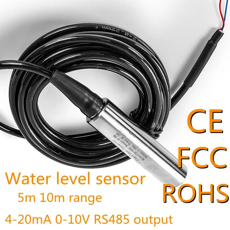 10m Cable lengh  Submersible water level Sensor 1m 2m 3m 5m range 4-20mA 0-10V output liquid Level pressure Transmitter