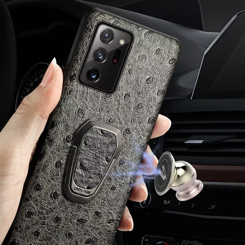 

2023NEW Galaxy S22 S21 Note 20 Ultra 5G S20 Plus S10 A52S A72 A71 Case Genuine Leather Car Magnet Bracket Ring Holder Cover