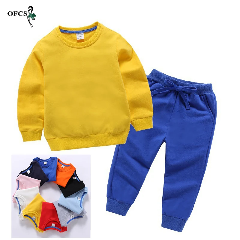 

Spring Children Clothes Baby Boy/Girl Long Sleeve T-Shirt Sweatshirts + Pants 2Pcs/Set Cotton Solid Casual Sports Suit 2-12Years