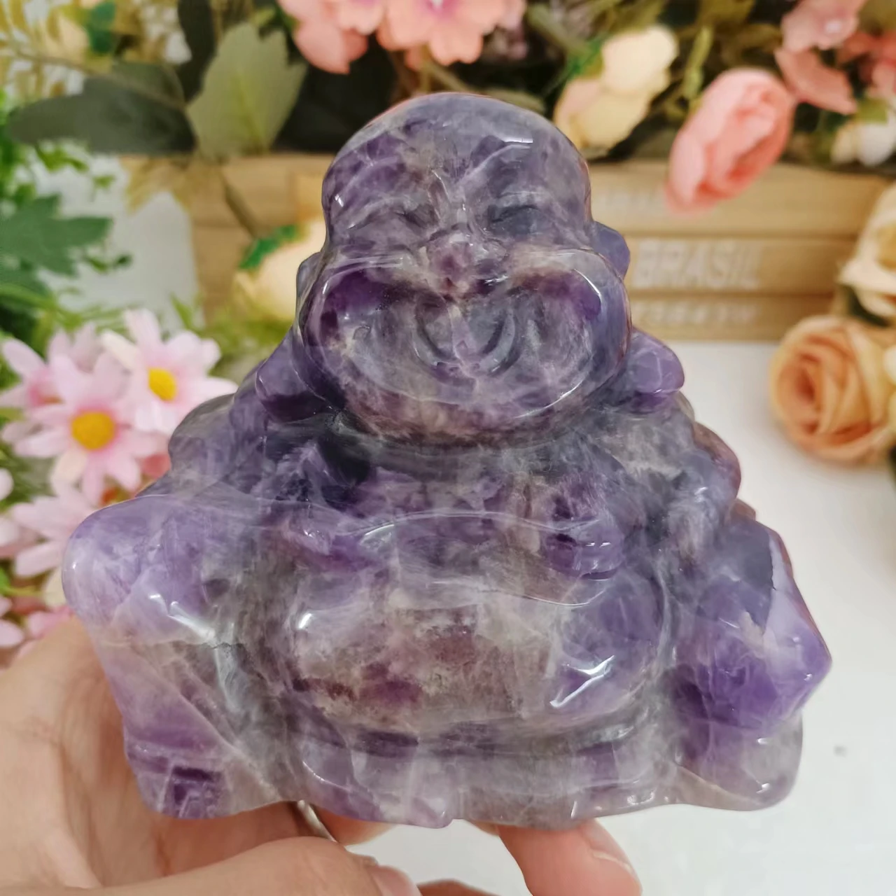 

1 шт., ручная работа, натуральный кристалл, мечта, аметист, резьба Будды, оптовая продажа, высокое качество, лидер продаж, камень для украшения