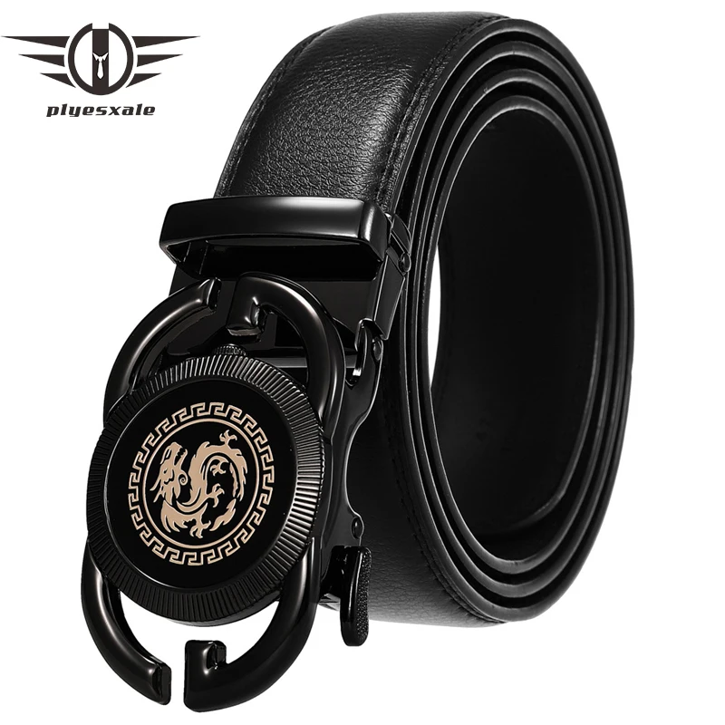 

Plyesxale High end Luxury Designer Men Belt Genuine Leather Black Automatic Buckle Belts For Men Fashion cintos masculino G1278