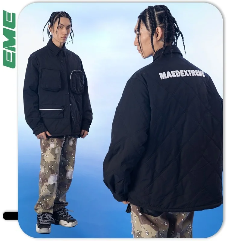 

MadeExtreme vintage Street Embroidery Pocket Jacket high street fashion Thicke Men Shirt Jacket cargo winter jacket parka