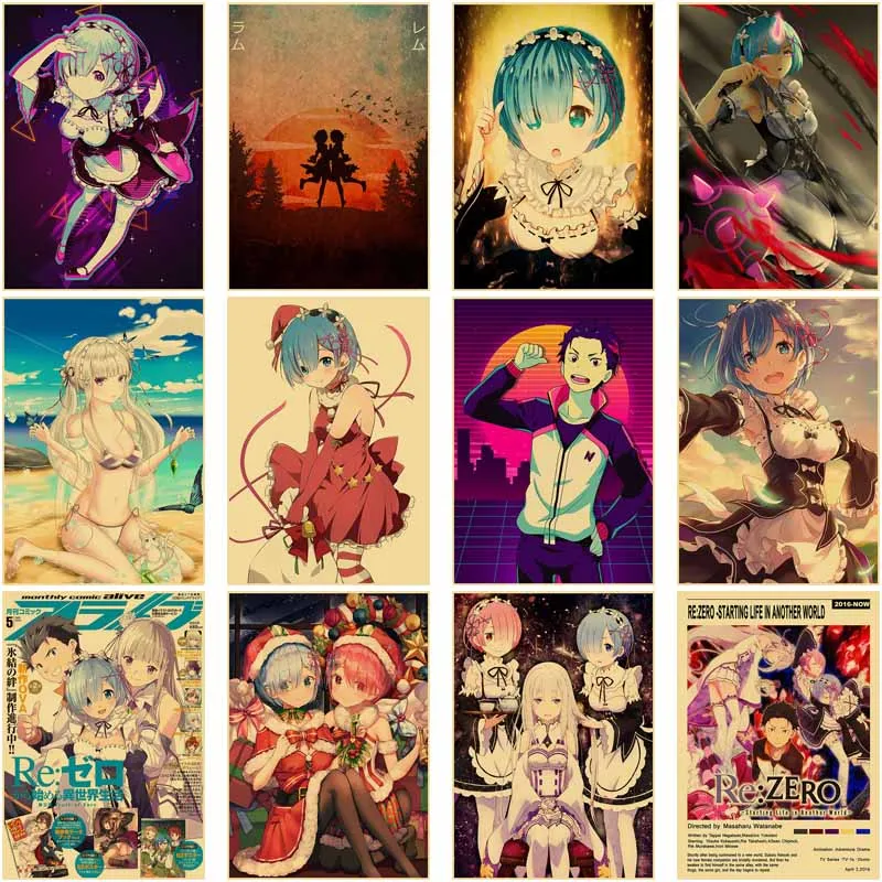 

Vintage Re Zero Anime Poster Amcık Resimleri Animation Girl Kraft Paper Painting Room Decor Aesthetic Home Decoration Art Mural