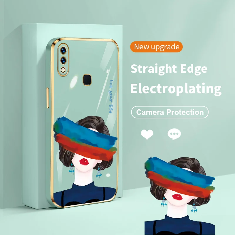 

Graffiti Eyes Girl Plating Lens Protection Phone Case for vivo Y91i Y95 Y91 Y93 Y81 Y83 Y11 Y12i Y02S Y77 Y16 Y35 Y22S Y52S U1