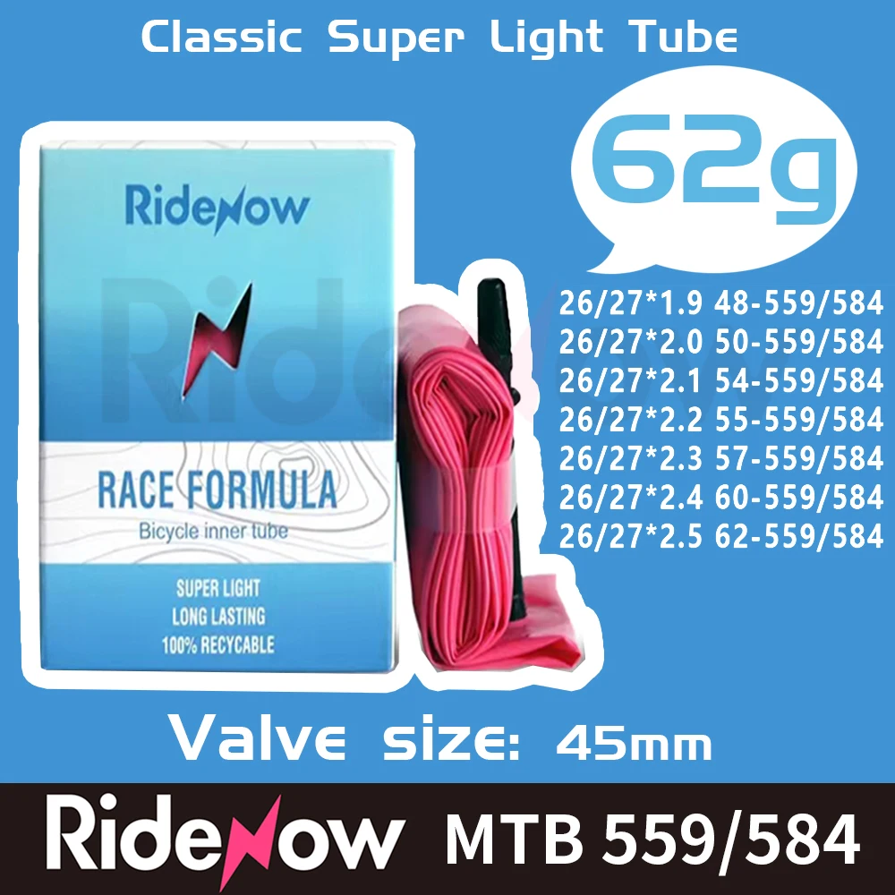 

Ridenow MTB 559/584 Ultralight Bicycle Inner Tube 26 /27.5 Inch MTB French Valve45mm