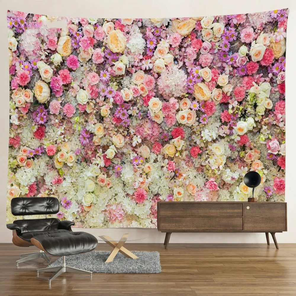 

Pink Flower Tapestry Luxurious Wall Hanging Floral European Retro Tapestry Aesthetic for Dorm Bedroom Home Decor Living Room