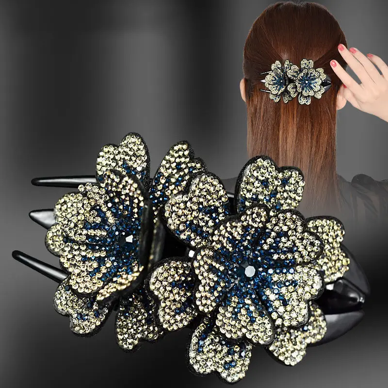 

2023 Rhinestone Hair Claws Hairpin 2 Flower Butterfly Barrettes Duckbill Hair Clips Retro For Women Ponytail Hair Accessories