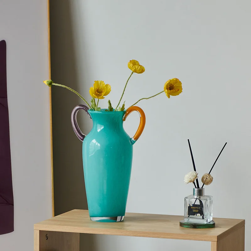 Витражная ваза винтажная бинауральная ручка цветочная композиция аксессуары