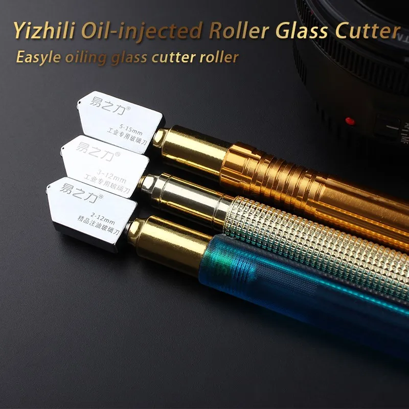 Roller Type Glass Cutter Diamond Cutter Head Hteel Hlade Cutting Tool Oil Supply Anti-Skid Metal Handle For Manual Tool Cutting