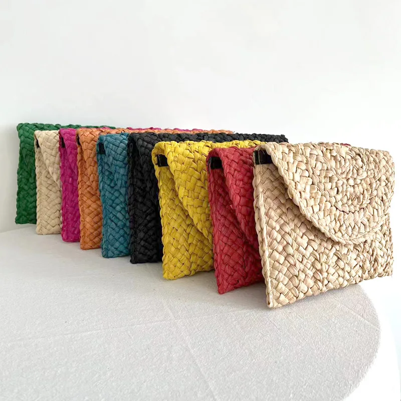 

Fashion Corn Husk Handmade Women's Straw Bag Summer New Envelope Wallet Multi-color Beach Holiday Woven Bag Female Sac A Main