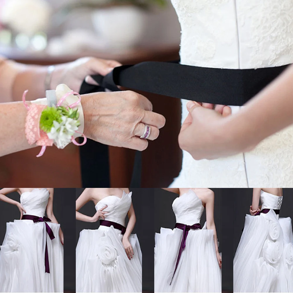 

Satin Ribbon Wedding Waist Belt 4cm Wide Double-side Silk Ribbon Waistband Bridal Sash Bow Belt DIY Bowknot Elegant Soft Belts