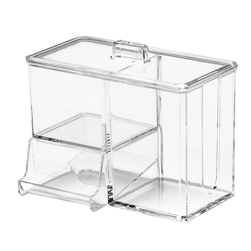 

Transparent Cosmetic Storage Box Makeup Organizer Cotton Swab Cotton Pad Storage Box Desktop