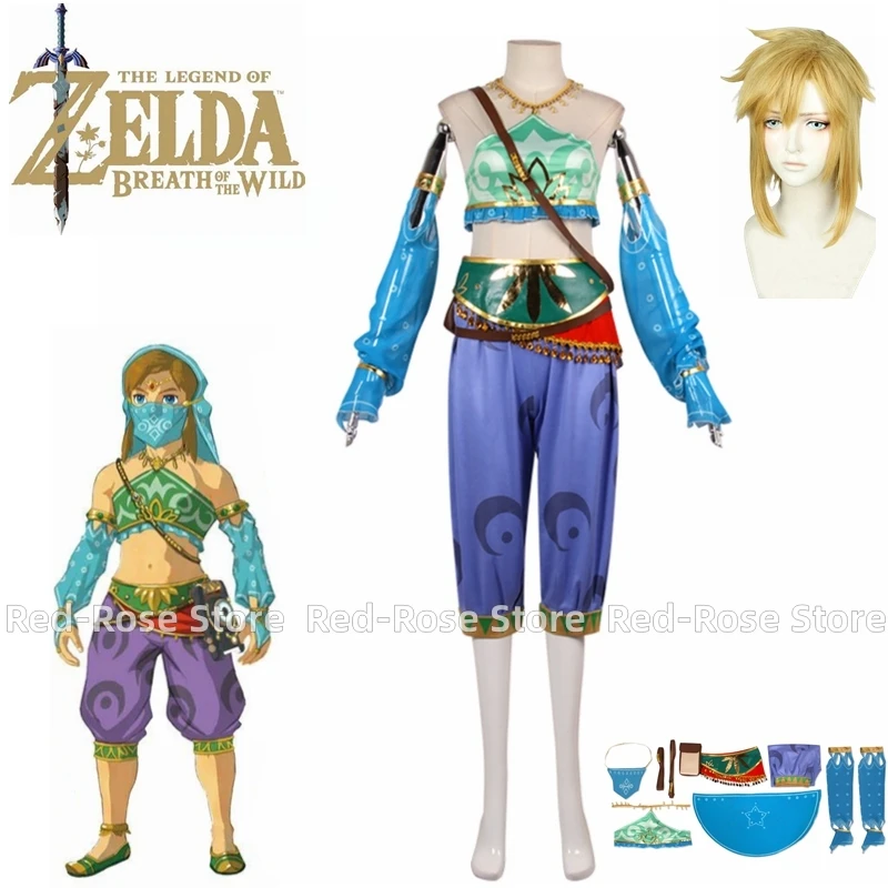 

Game Breath of The Wild Cosplay Costume Female Link Gerudo Cosplay Outfit Women's Sexy Top Pants Suit Halloween Party Suit