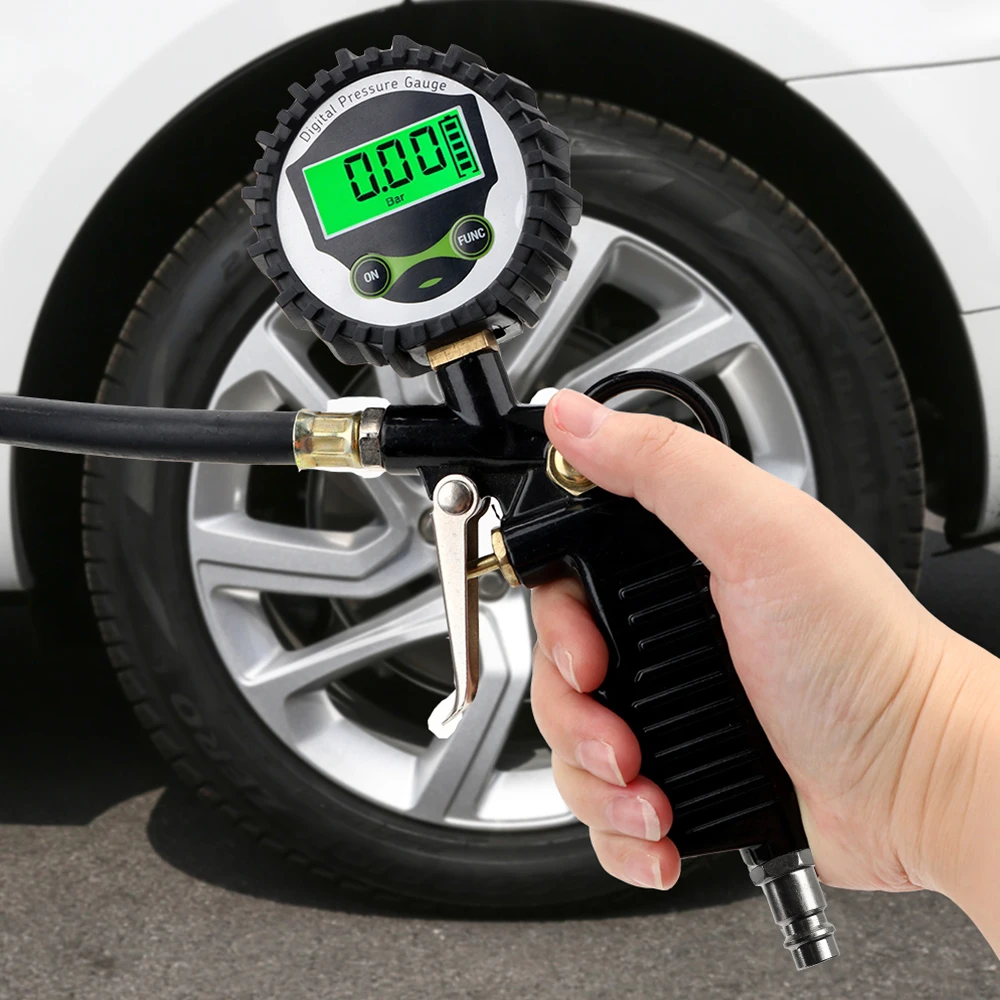 

Digital LCD Display LED Backlight Vehicle Tester Car EU Tire Air Pressure Inflator Gauge Inflation Monitoring Manometer