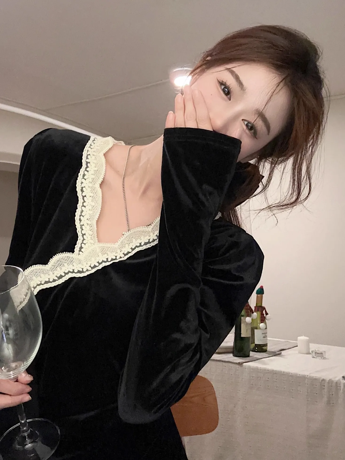 Gaganight женская черная кружевная бархатная рубашка в стиле ретро с v-образным