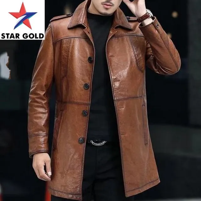 Coat Sheepskin Trench Mens Genuine Leather Long Turn-Down Collar Single Breasted Solid Business Casual Autumn New Outerwear 1