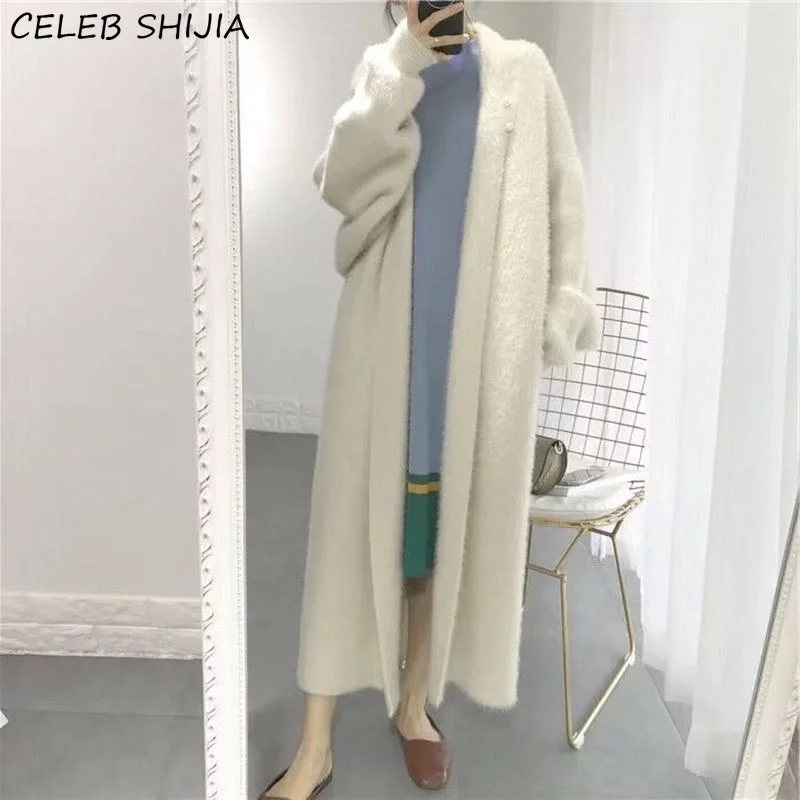 

Абрикосовый длинный вязаный кардиган, женский осенне-зимний Свитер оверсайз 2022, женская одежда, Зеленый Теплый винтажный кардиган на осень