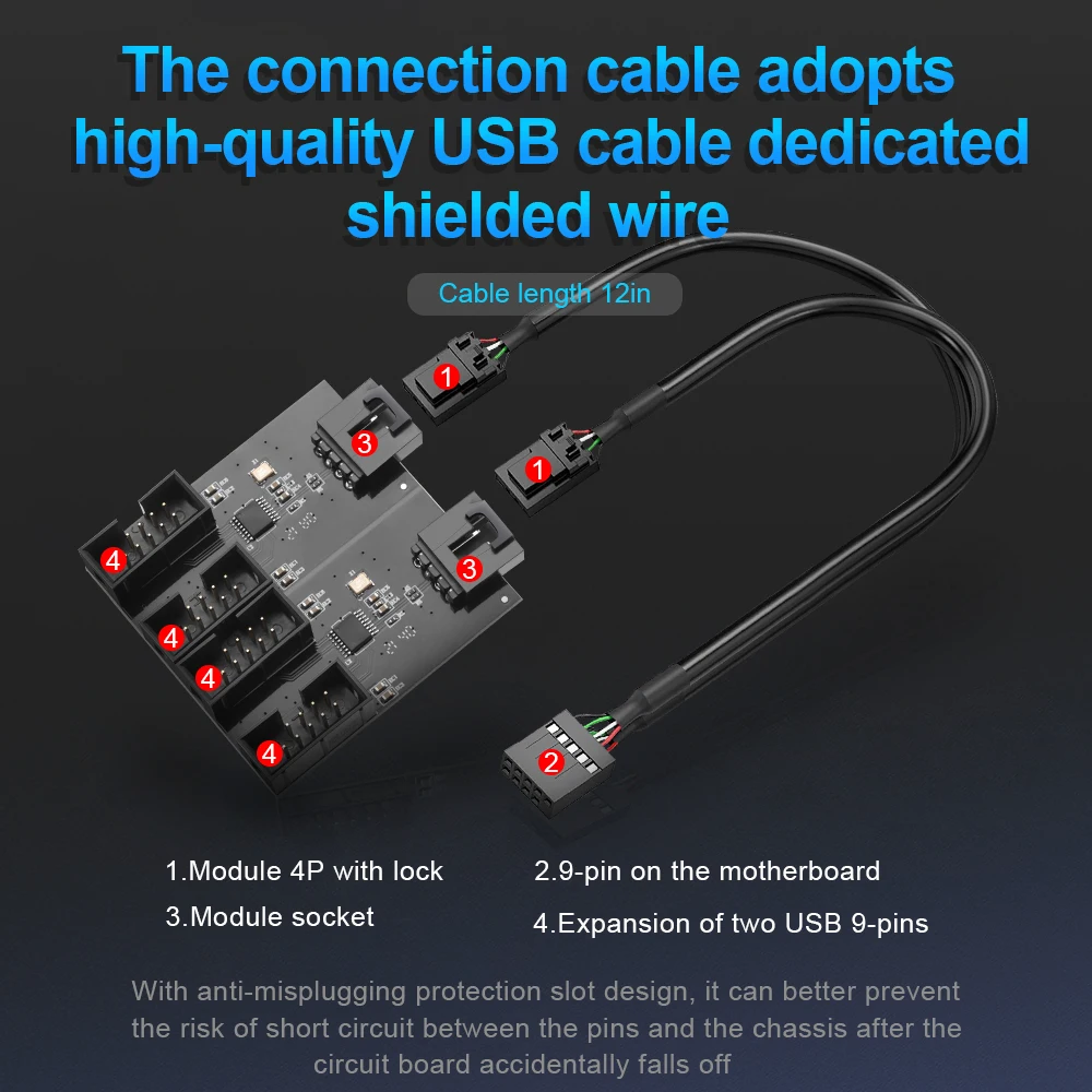 Rocketek USB 9pin расширительная плата штекер от 1 до 2 / 4 розеток удлинительный кабель