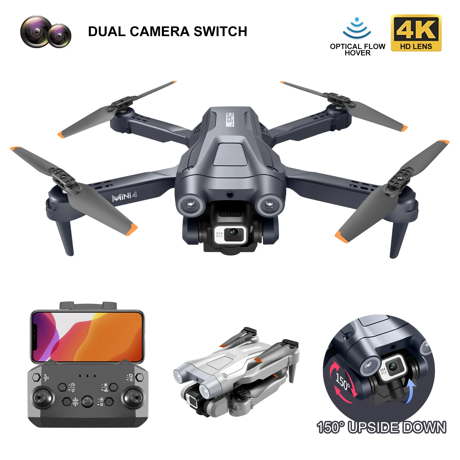 

2.4G Mini Drone 4K ESC Dual Camera photography Drones Toys Three-Sided Obstacle Avoidance Six-Axis Gyroscope Foldable Quadcopter