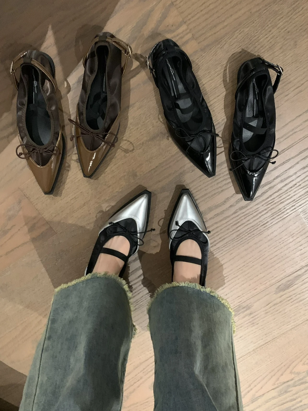 

Туфли женские на низком каблуке, с бантом и острым носком, в стиле ретро