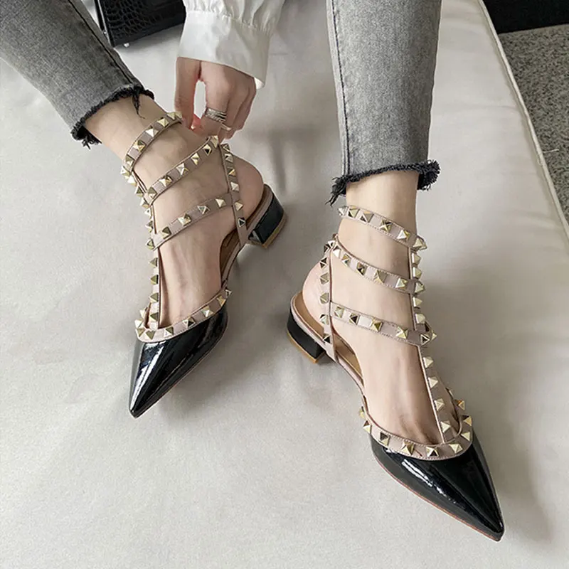 2023 Same Style Star Womer 's Sandals Rivet Low Heels Classic Pointed High Heels Fashion Pumps Comfortable Casual Women's Shoes