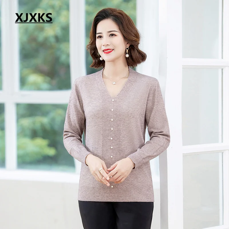 

XJXKS Solid Color All-match Wool Pullover Women's Sweater 2023 Autumn And Winter New High Elastic Knitted Tops