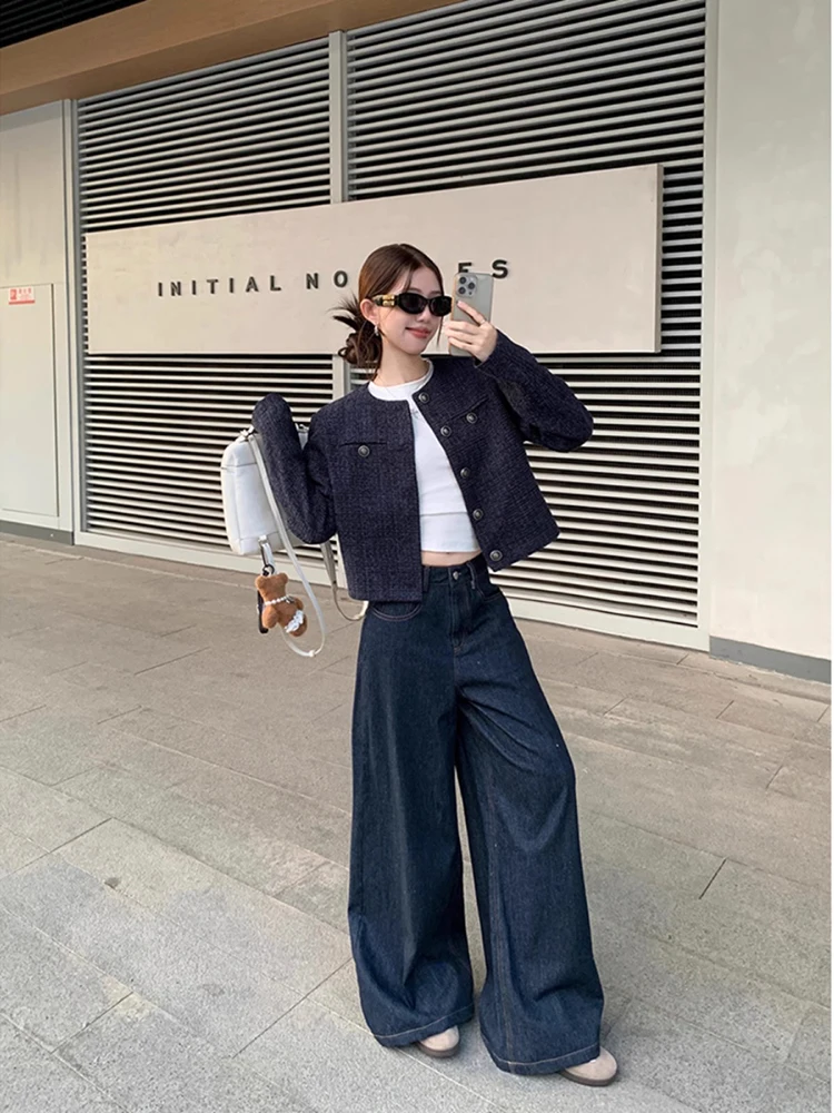 La Chabell темно-синяя французская изящная верхняя одежда женская осенне-зимняя