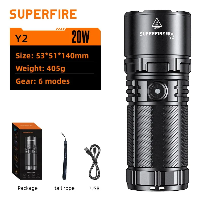 

SuperFire Y2 1000M LED Powerful Flashlight High-power Type-c Rechargeable 8000mAh Zoom Tactical Lantern Long Shot Torch Outdoor