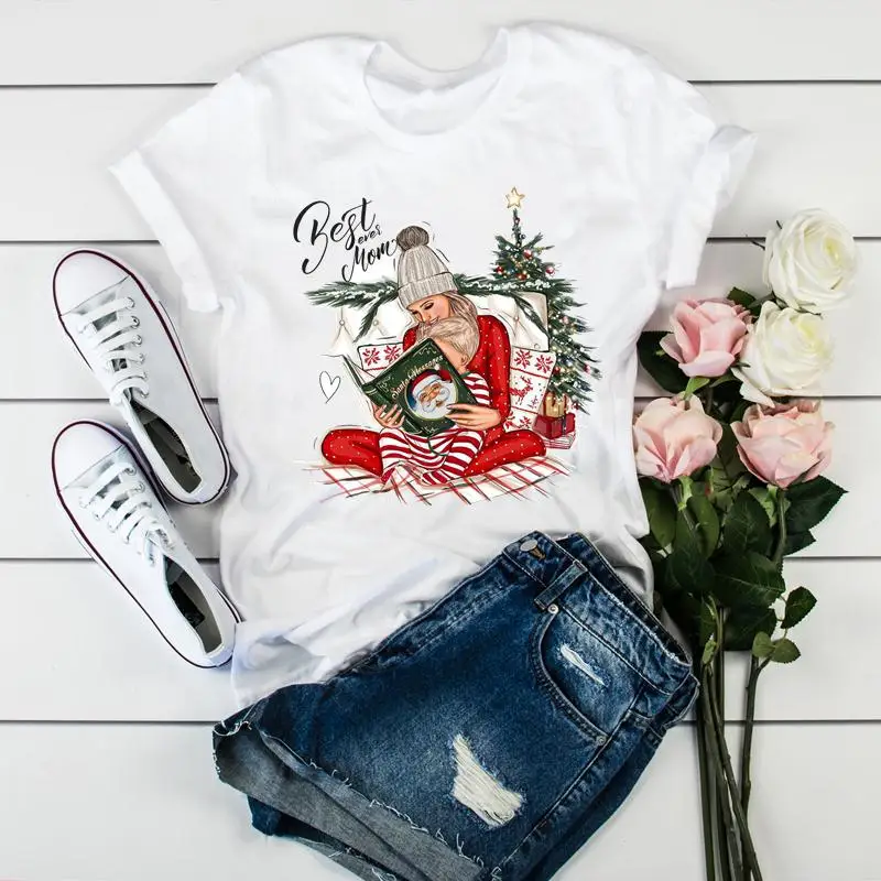 

Женская Новогодняя одежда, праздничная футболка с графическим принтом «Merry Christmas» для отпуска, Женская мама, милая любовь, мамочка, футболка,...