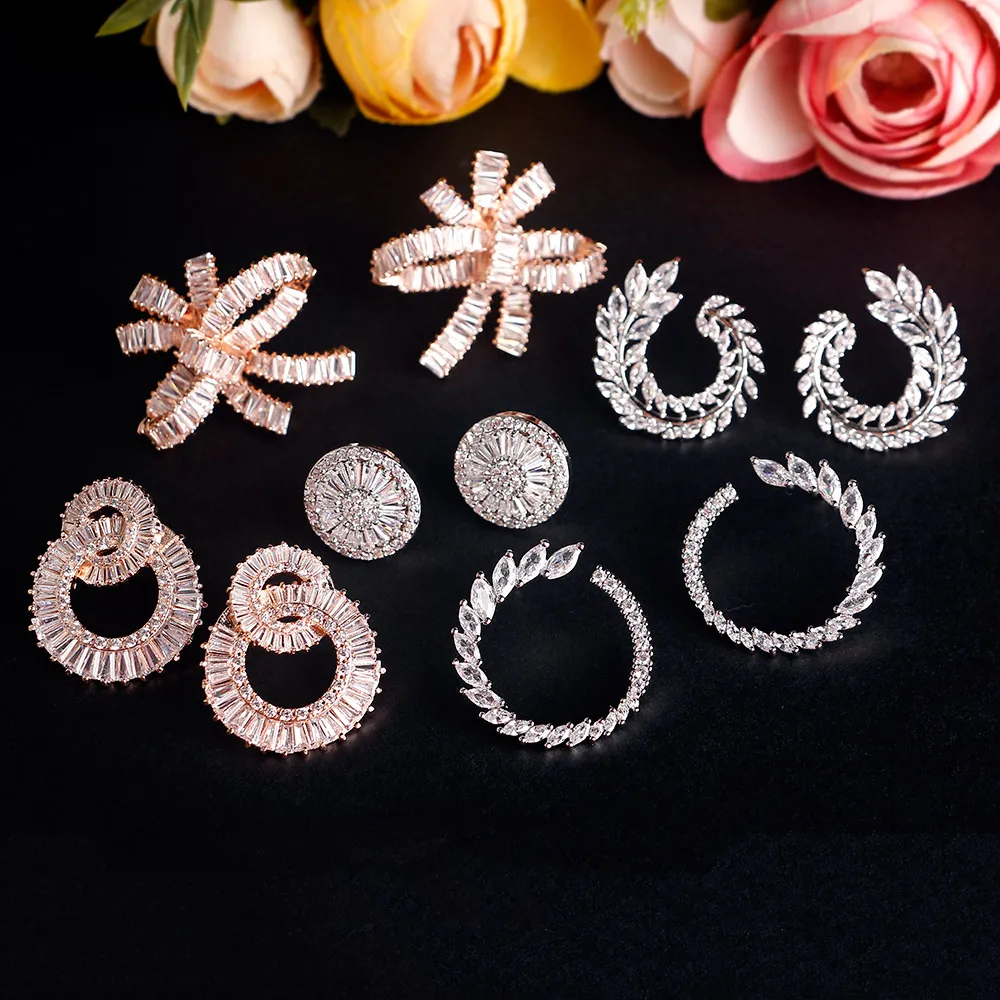 

RAKOL Luxurious Geometric Full Cubic Zirconia Stud Earrings For Women High Quality Wedding Accessories Classic Female Jewelry