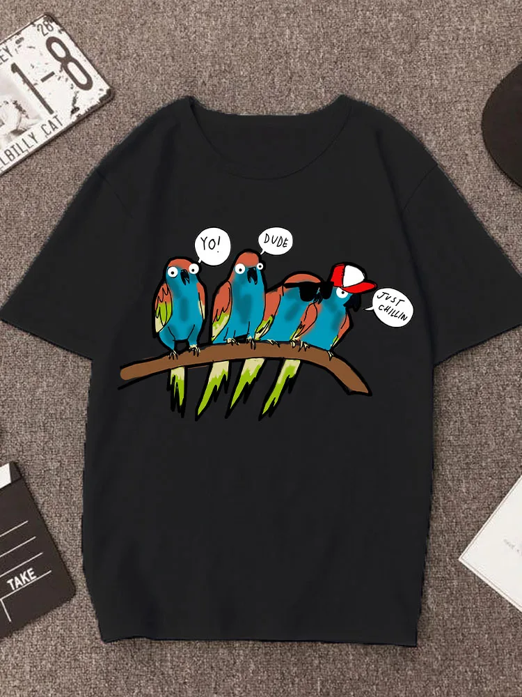 

Women Parrot Print T Shirt Cute Short Sleeve Cartoon Female T-shirt Tops Print Ladies black Tees Tshirt Graphic Kawaii T-Shirt