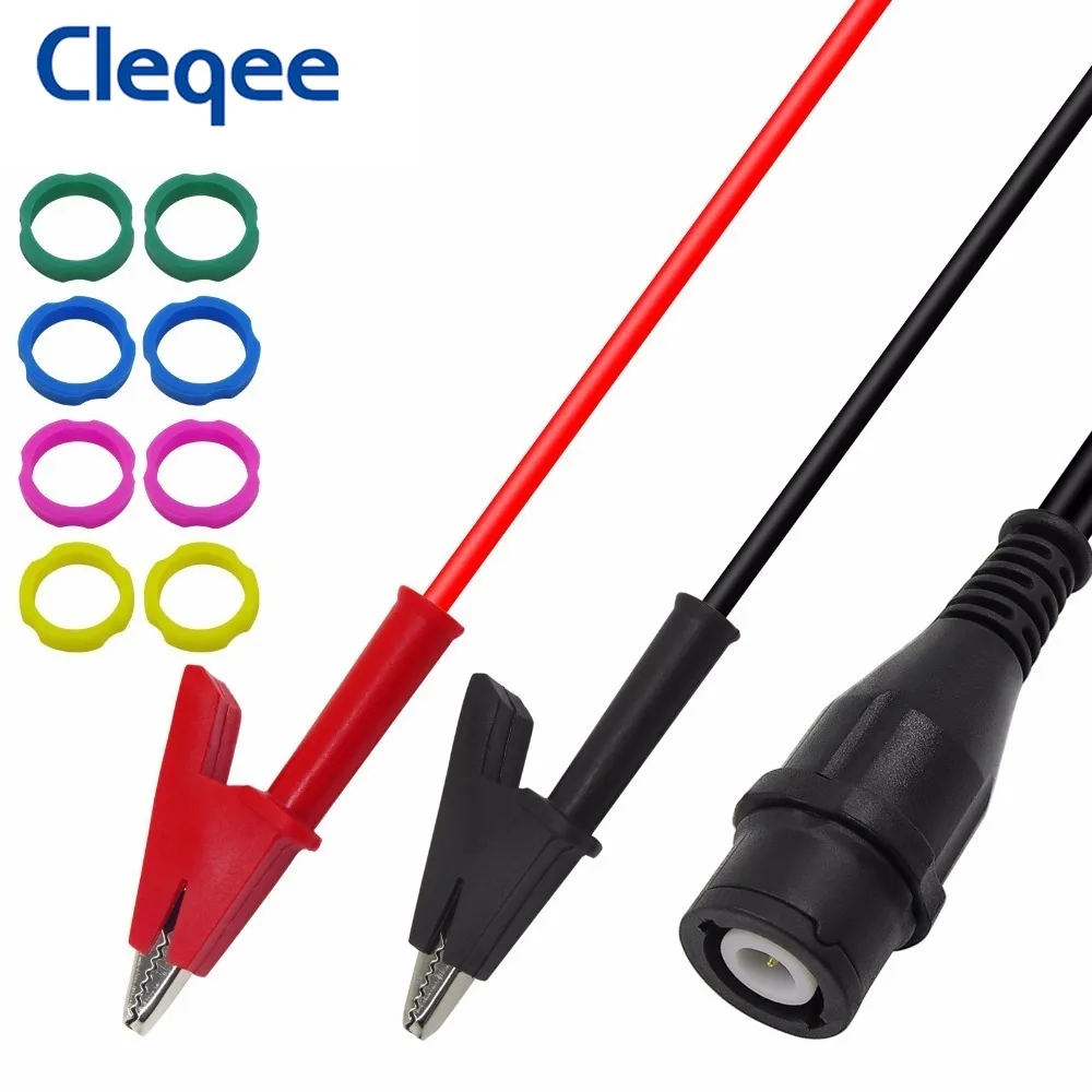 Cleqee P1205 BNC Male Plug To Dual Alligator Clips Coaxial Cable Oscilloscope Test Lead 120CM with Color Rings
