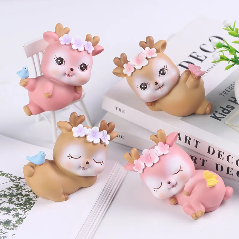 

Creative Fawn Resin Statues Children's Room Decor Animal Sculpture Modern Home Decoration Accessories Cake Party Birthday Gift