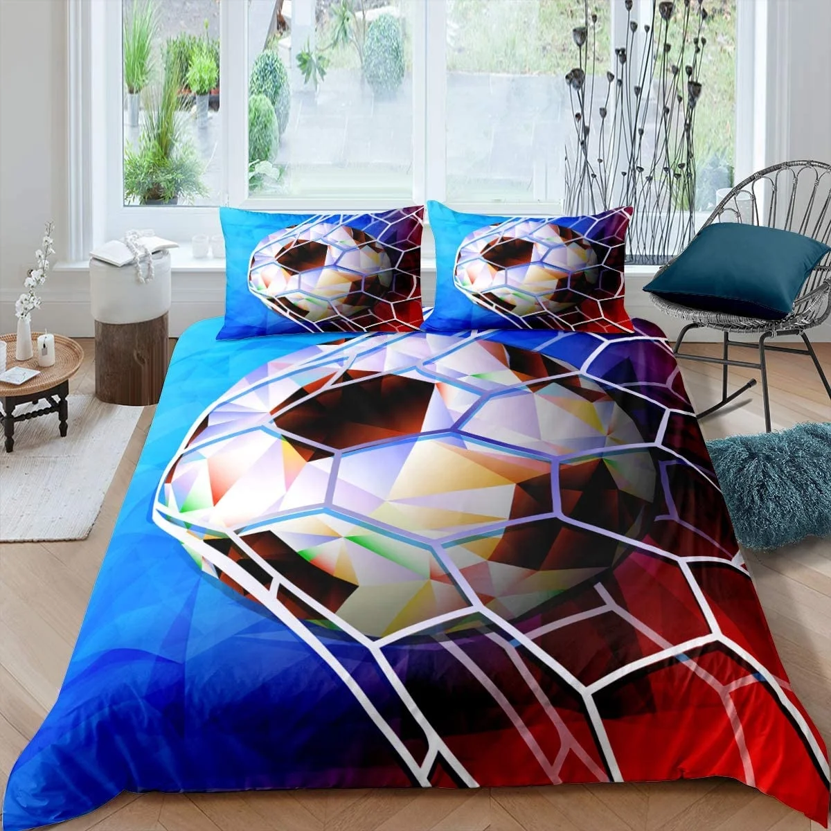 

Set King Queen Full Size Football Pattern Polyester Comforter Cover for Kids Teens Soccer Lover Bedding Set Soccer Duvet Cover