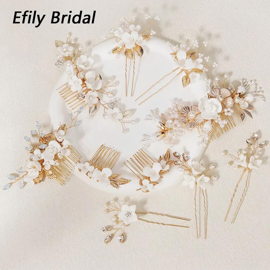 

Efily Wedding Hair Accessories Flower Bridal Hair Comb Crystal Pearl Rhinestone Bride Hairpin Women Hair Jewelry Bridesmaid Gift