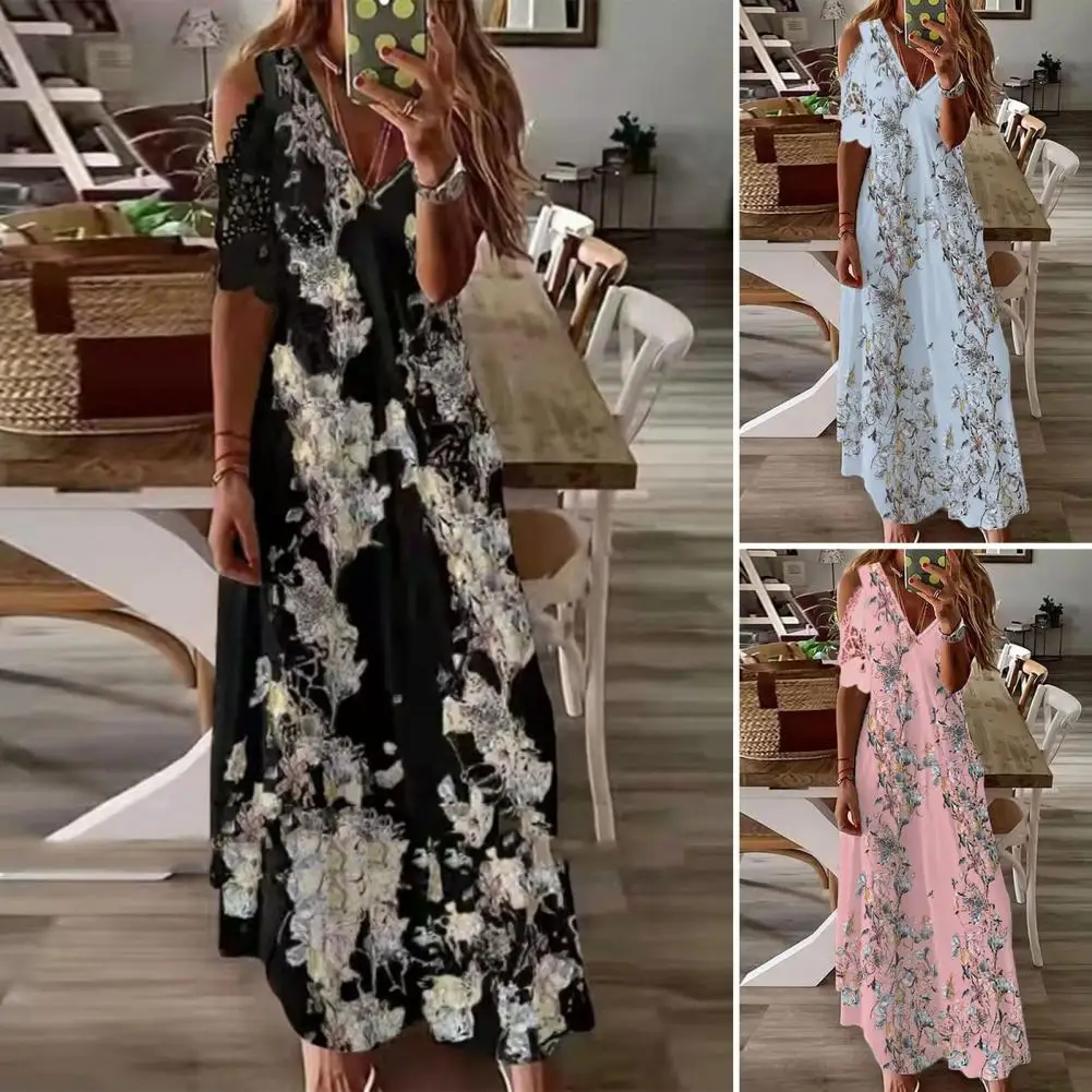 

Casual Party Dress Short Sleeve Streetwear Beach Dress Hollow Out Loose-fitting Dress for Party Boho Dress