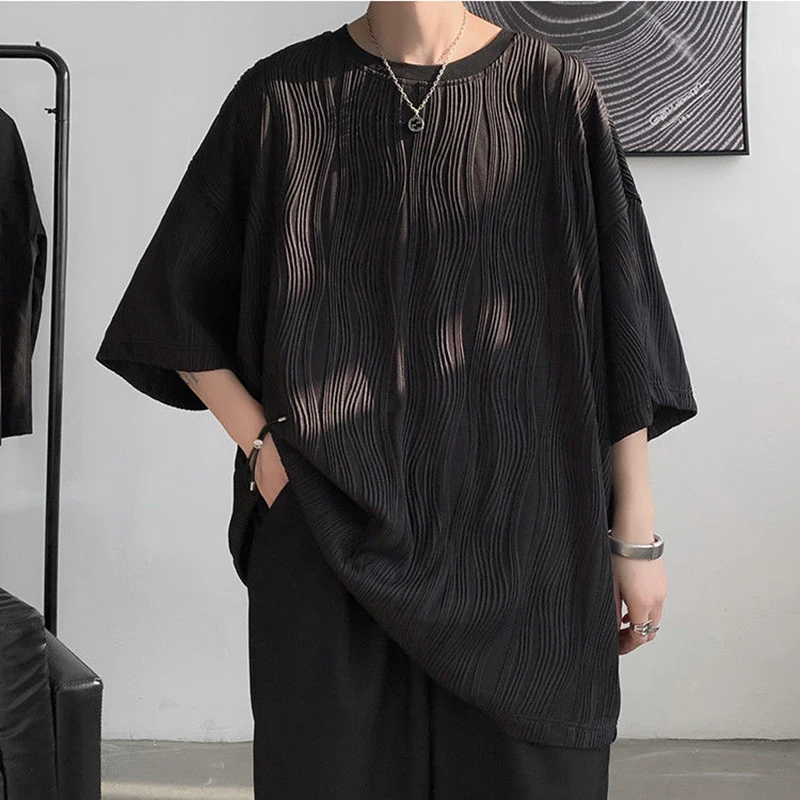 Свитшот мужской оверсайз с коротким рукавом модная драпировка плиссировка