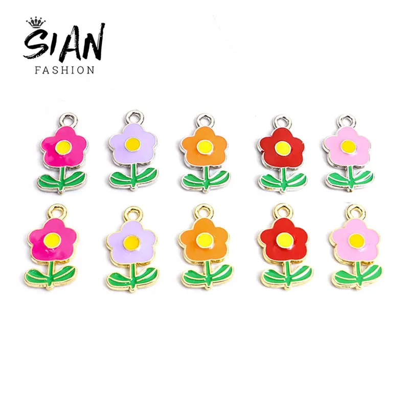 

10pcs Cute Small Enamel Flowers Pendant Charms Gold Color Plated Metal Charms Handmade Finding Necklace Keychains Accessories