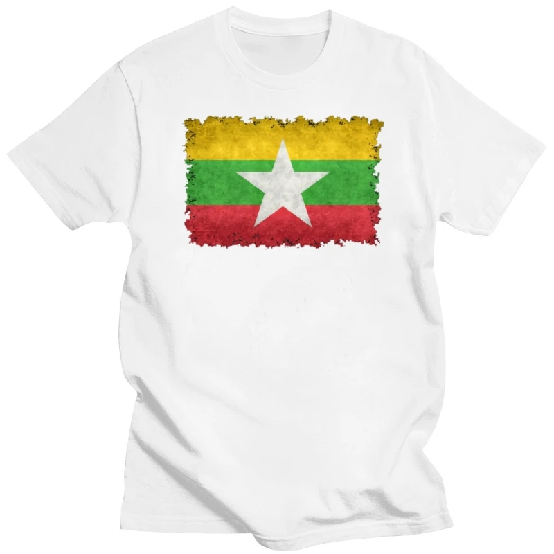 

Флаг Мьянмы в винтажном стиле, обычная летняя Осенняя хлопковая ткань, мужские топы с круглым вырезом, футболка, футболка высокого качества,...