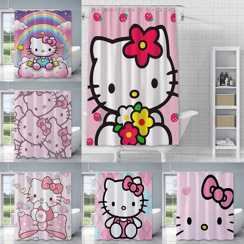 Милая душевая занавеска Hello Kitty Водонепроницаемые Яркие шторы для ванной комнаты