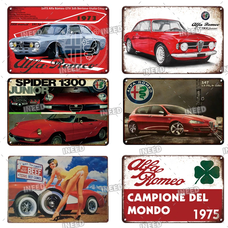 INEED Decor Alfa Vintage Car Decor Metal Signs Vintage Signs Classic Metal Signs Tin Signs Vintage Garage Plaque Wall Decor