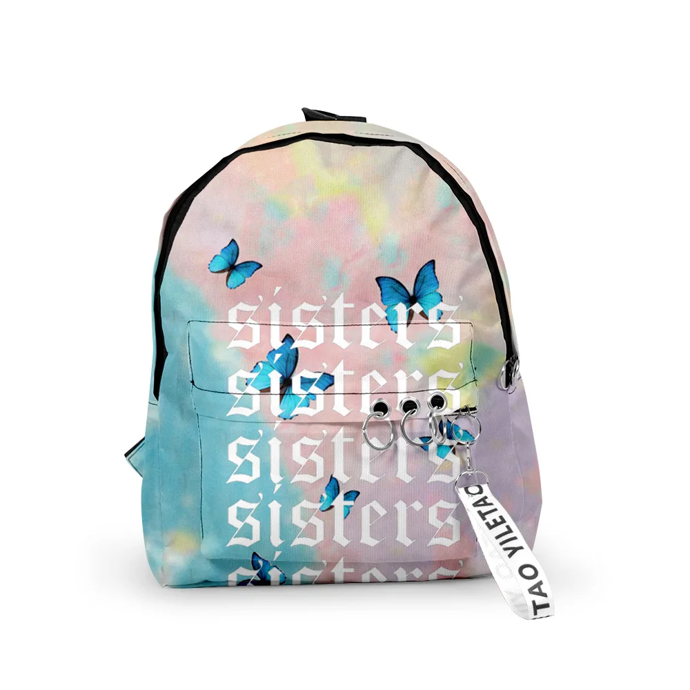 

2022 Blue Butterfly Sisters Fashion Oxford Fabric One Shoulder Keychain Backpack 3D Print Student School Bag