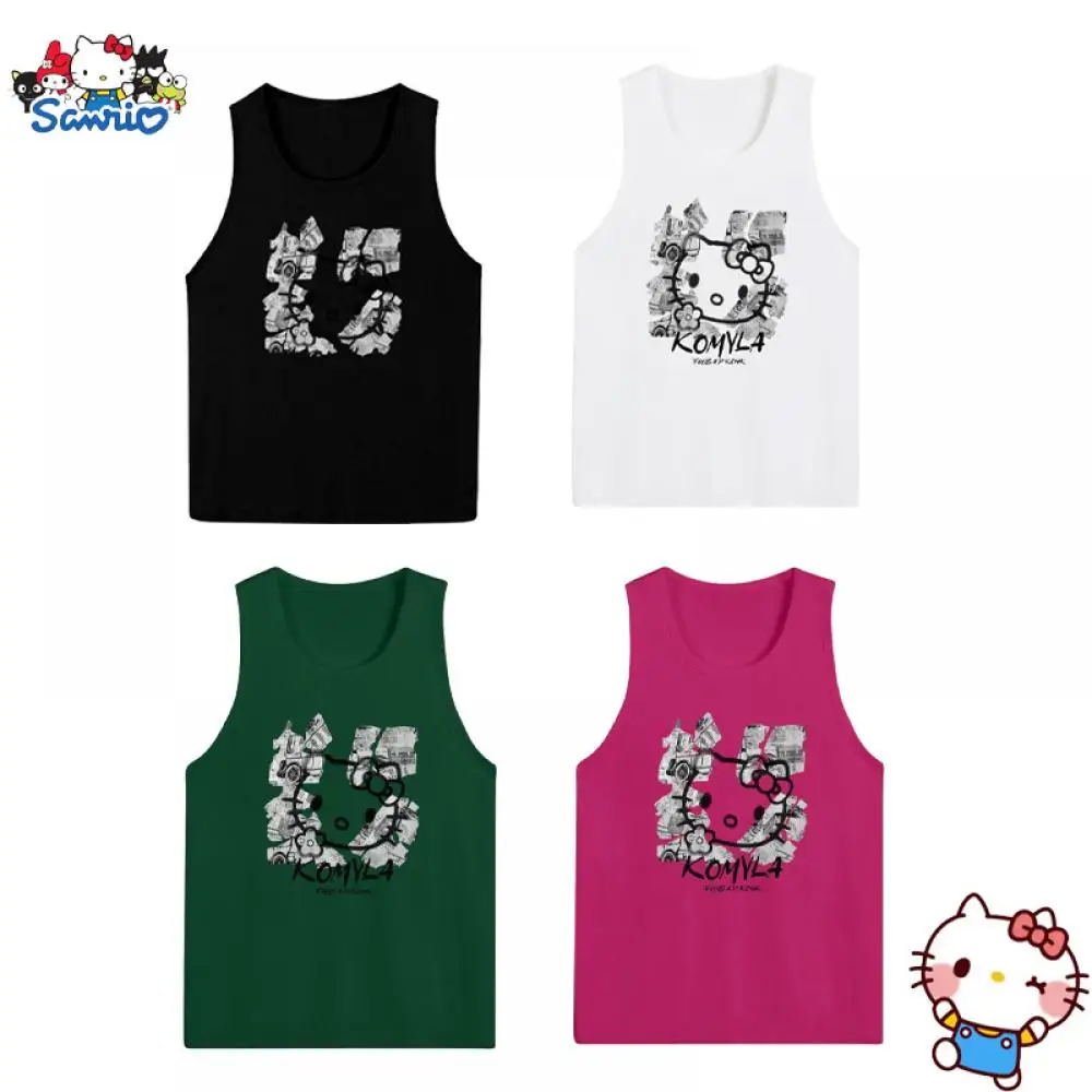 

2023 Cartoon Sanrios Hello Kitty Sleeveless T-Shirt Cute Boy Giris Summer Pure Cotton Design Sense Vest Loose and Versatile Tops