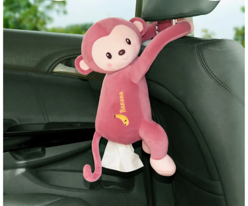 

Portable car creative leather monkey tissue box car car hanging paper towel drawer car seat back drawer paper box